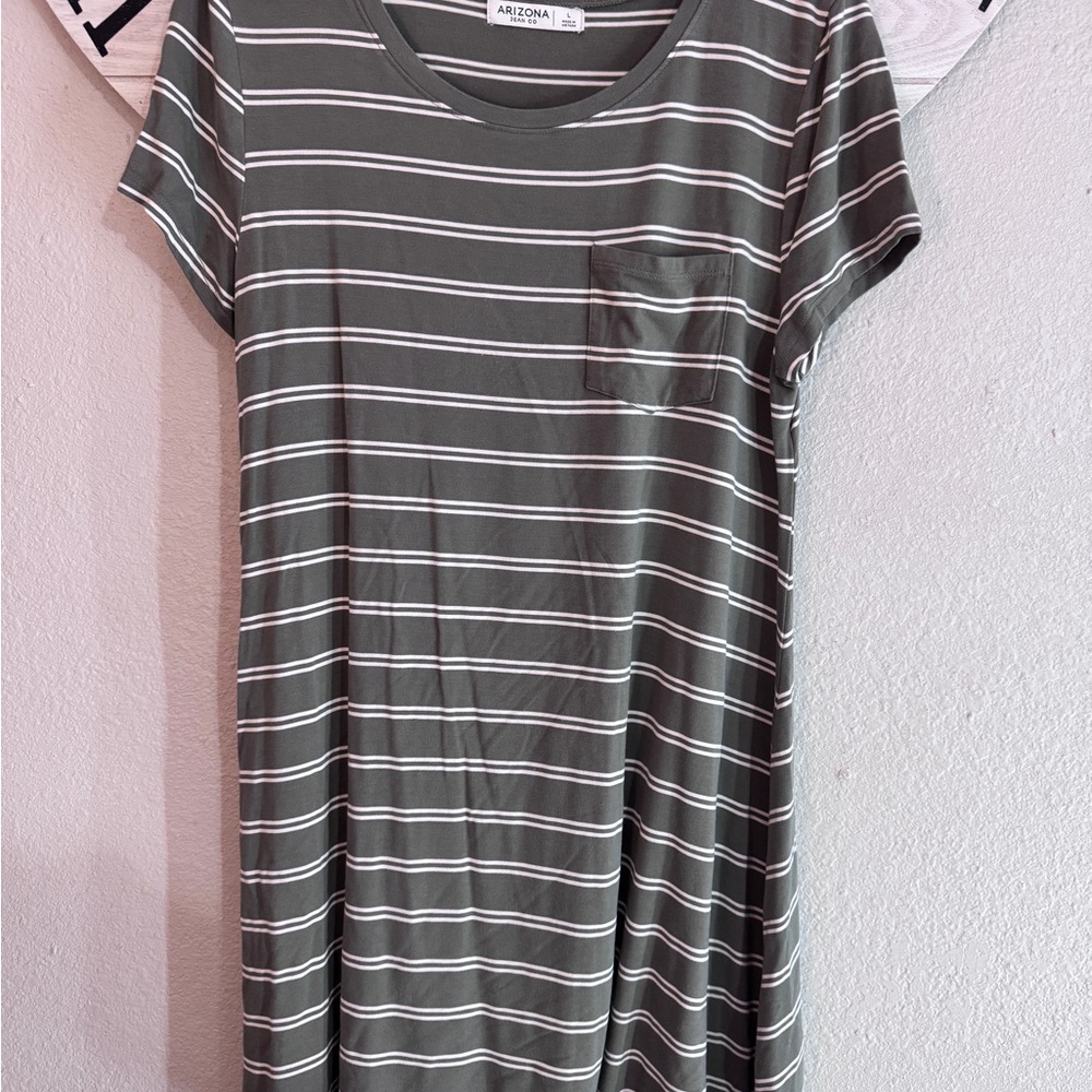 Arizona Olive Striped T-Shirt Dress